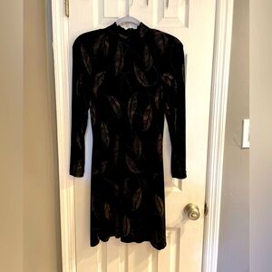 Vintage Joseph Ribkoff Black Embroidered Leaf Long Sleeve Dress Size 10.